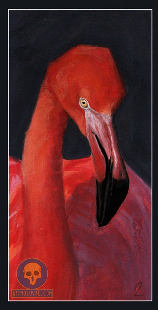 This portrait of a flamingo bird is a part of a series of paintings I am working on, as a daily painting thing, the #Sketchpaints. A personal art project. This is painted in casein paints and gouache paints on bristol board. 2.5x5.2 "